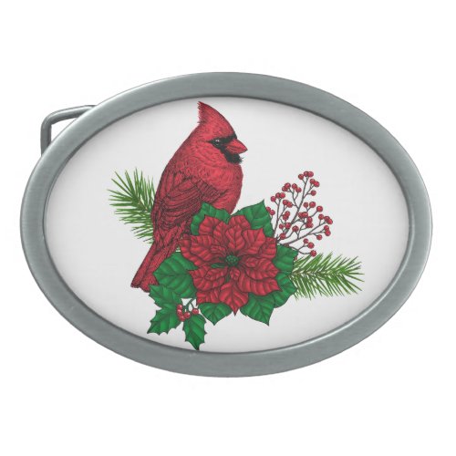 Red Cardinals on Christmas decoration Belt Buckle