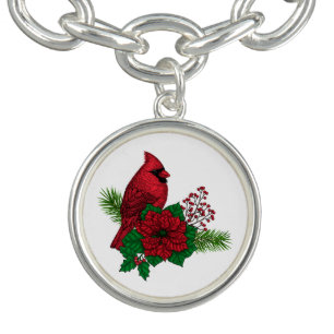 Red Cardinals on Christmas decoration Bracelet