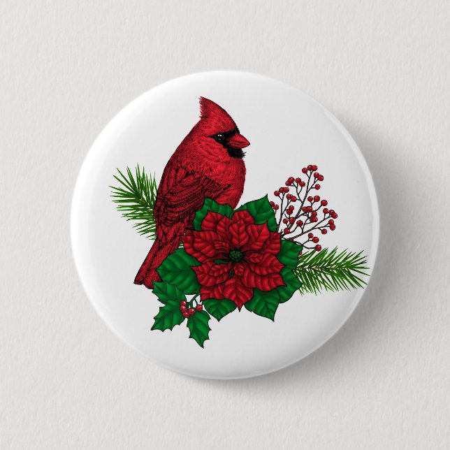 Red Cardinals on Christmas decoration Button (Front)