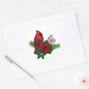 Red Cardinals on Christmas decoration Classic Round Sticker