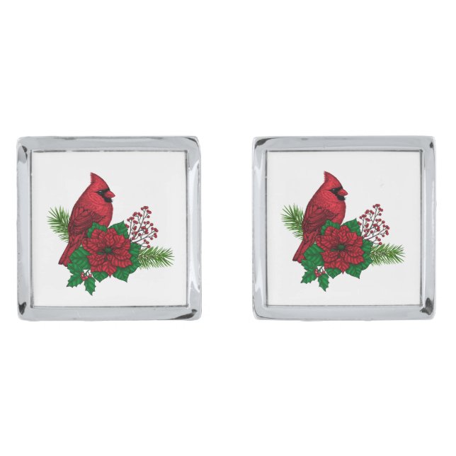 Red Cardinals on Christmas decoration Cufflinks (Front)