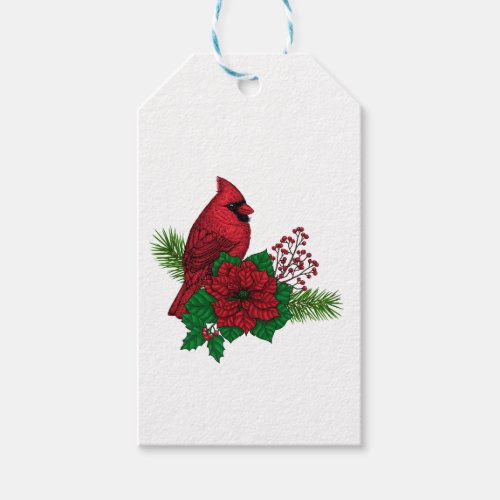 Red Cardinals on Christmas decoration Gift Tags