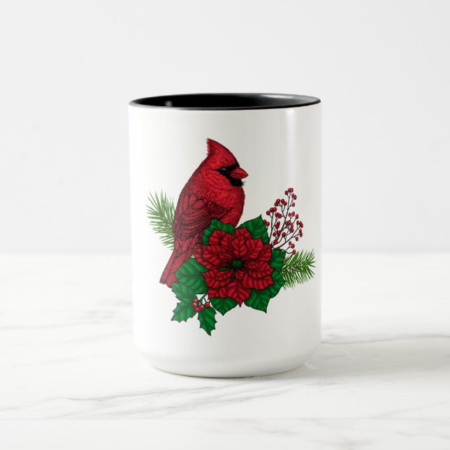 Red Cardinals on Christmas decoration Mug (Center)