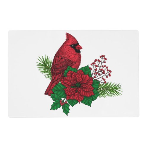 Red Cardinals on Christmas decoration Placemat