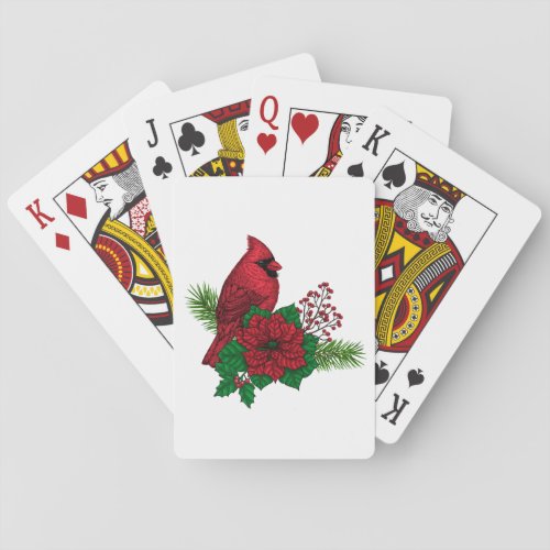Red Cardinals on Christmas decoration Playing Cards