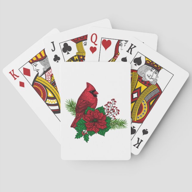 Red Cardinals on Christmas decoration Poker Cards (Back)