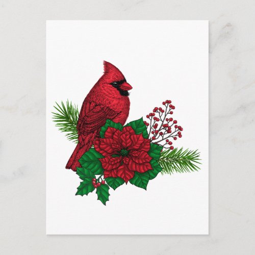 Red Cardinals on Christmas decoration Postcard