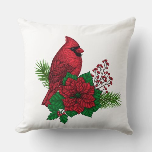 Red Cardinals on Christmas decoration Throw Pillow