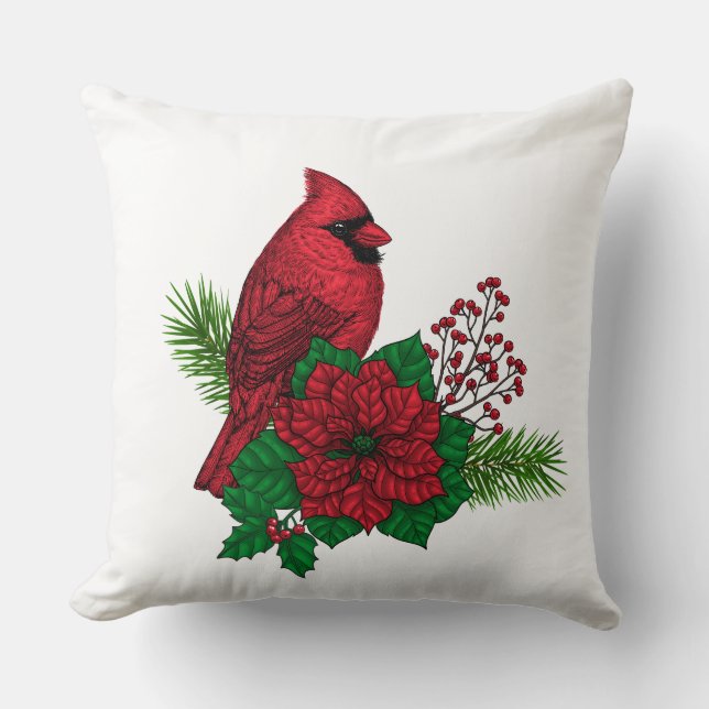 Red Cardinals on Christmas decoration Throw Pillow (Front)