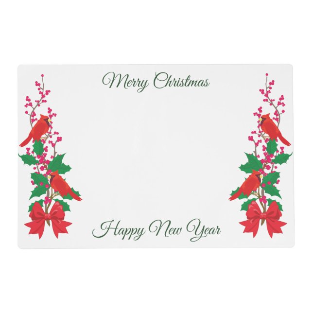 Red Cardinals on Holly Christmas Border Placemat (Front)
