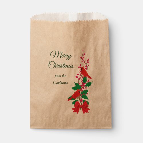 Red Cardinals on Holly Christmas Favor Bag