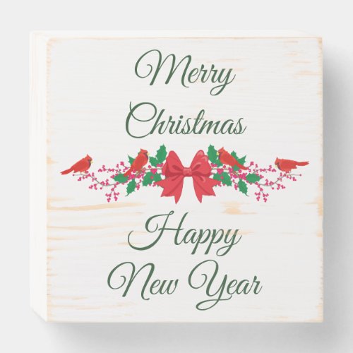 Red Cardinals on Holly Christmas Wooden Box Sign