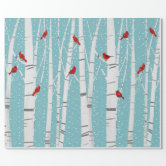 Winter Wonder Cabin Forest Bird Vintage Wrapping Paper