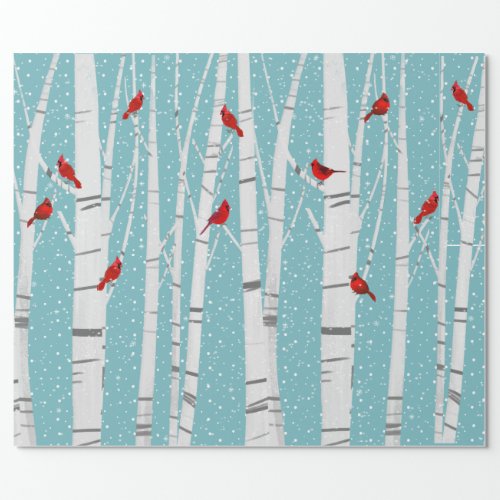 Red Cardinals On White Birch Wrapping Paper