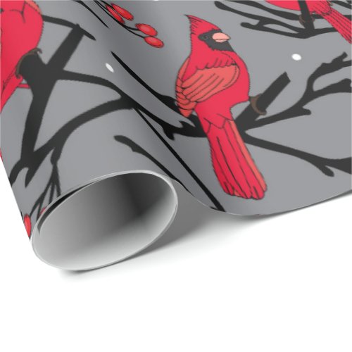 Red Cardinals Pattern Winter Woodland Christmas Wrapping Paper