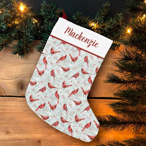 Red Cardinals Snowy Pine Pattern Christmas  Small Christmas Stocking