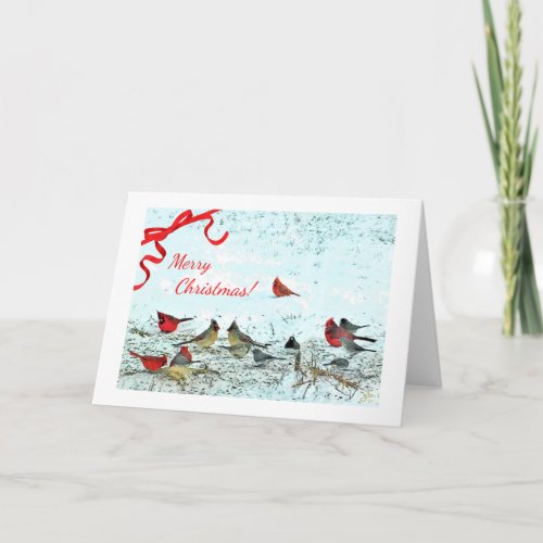 Red Cardinals Symbol Of Christmas Holiday Card