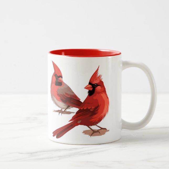 red cardinals Wall Clock Two-Tone Coffee Mug (Right)