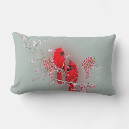 Red Cardinals Watercolor Decorative  Lumbar Pillow