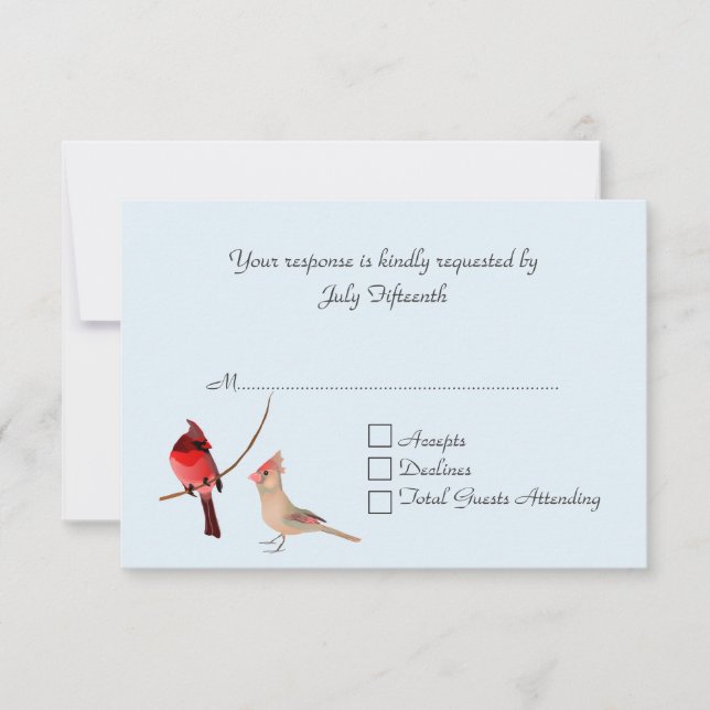 Red Cardinals Wedding RSVP Card (Front)