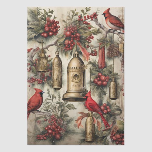 Red Cardinals & Winter Florals Decoupage  Tissue Paper