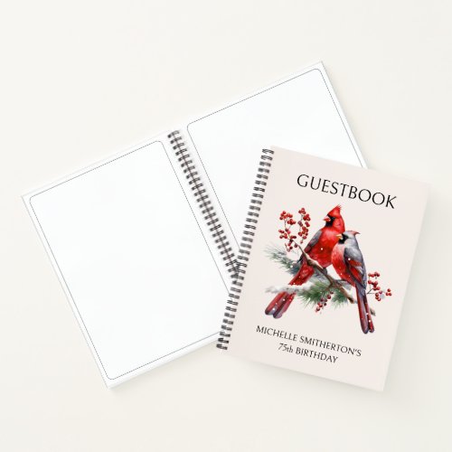 Red Cardinals Womens 75th Birthday Guestbook Notebook