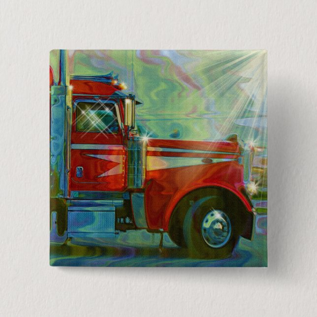 RED CARGO TRUCK BIG RIG TRUCKERS Button (Front)