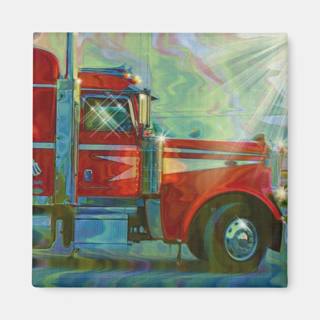 RED CARGO TRUCK BIG RIG TRUCKERS Magnet (Front)