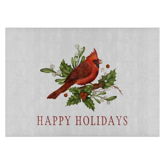 Red Carinal Holly Berries Mistletoe Christmas Cutting Board (Front)