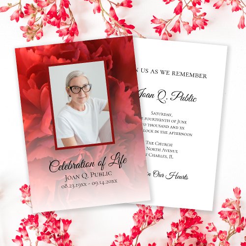 Red Carnation Floral Celebration of Life Funeral Invitation