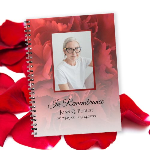 Red Carnation Floral Celebration of Life Funeral Notebook