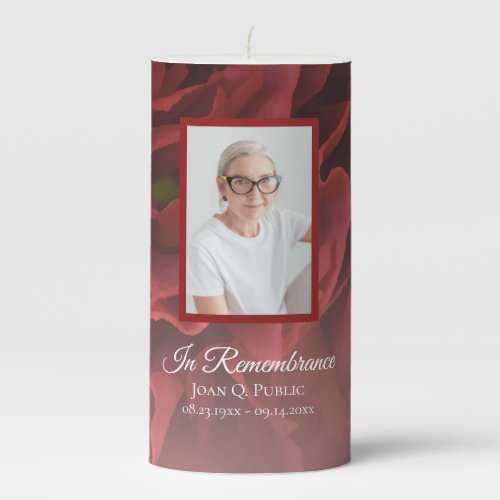 Red Carnation Floral Celebration of Life Funeral Pillar Candle