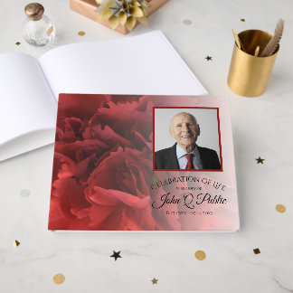 Red Carnation Floral Celebration of Life Guest Book