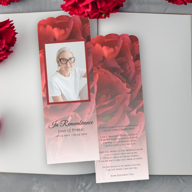 Red Carnation Floral Funeral Prayer Card Bookmarks (Creator Uploaded)