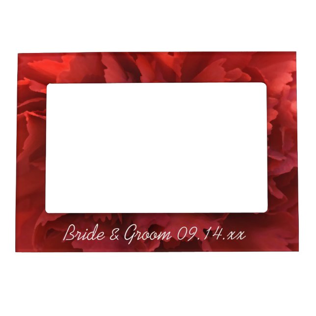 Red Carnation Floral Wedding Magnetic Picture Frame (Front)