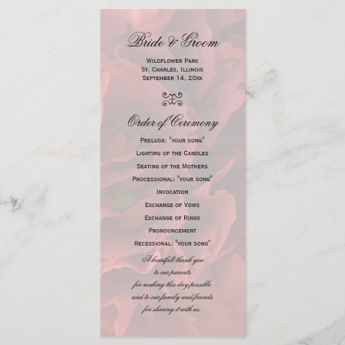 Red Carnation Floral Wedding Program