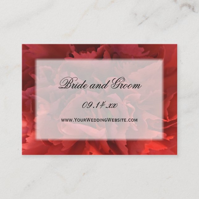 Red Carnation Floral Wedding Website Enclosure Card (Front)