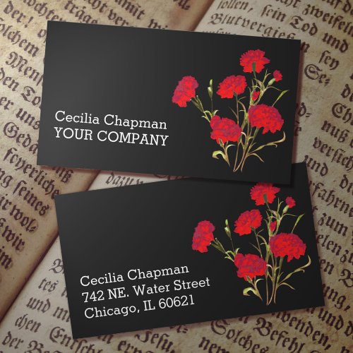 Red Carnation Flower Art Personalized Black Gothic Business Card