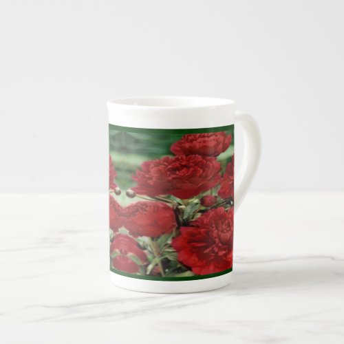 Red Carnation Flowers Bone China Mug