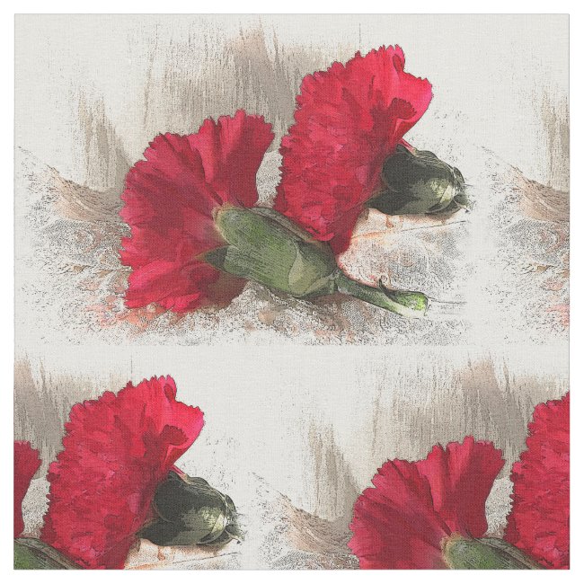 Red Carnation Flowers Fabric