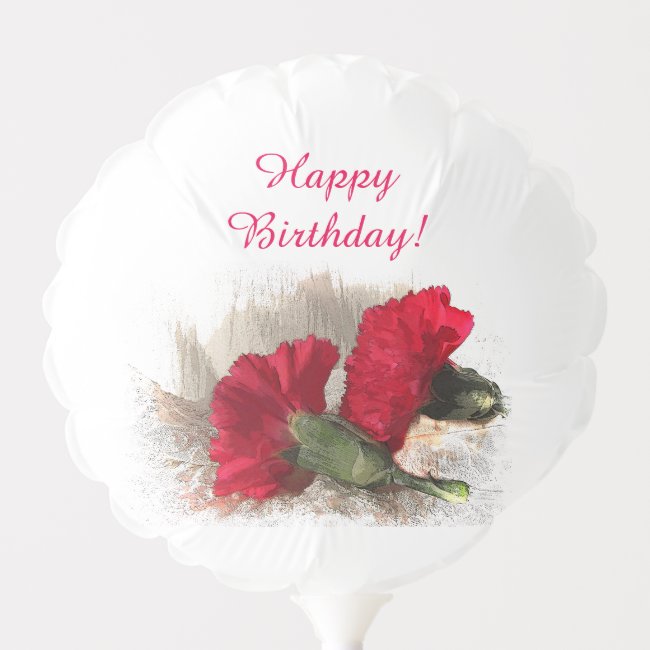 Red Carnation Flowers Floral Birthday Balloon