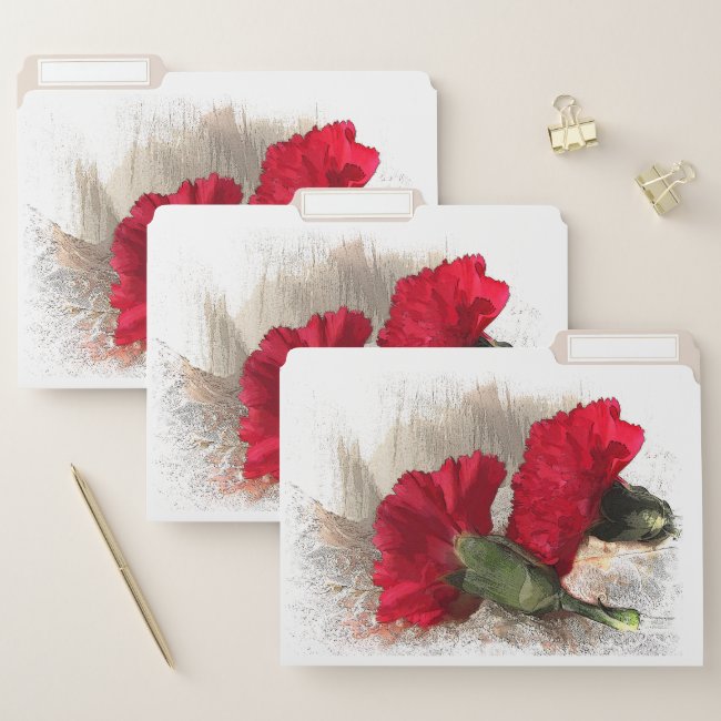 Red Carnation Flowers Floral File Folder Set