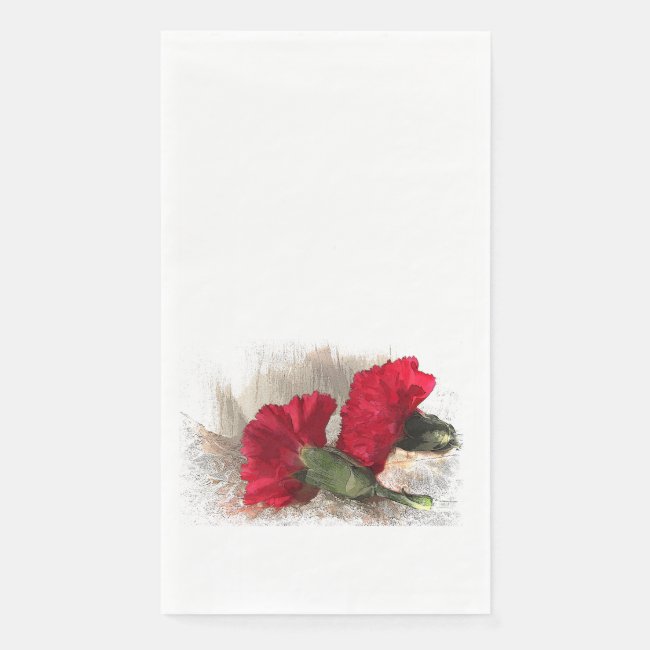 Red Carnation Flowers Floral Paper Guest Towel
