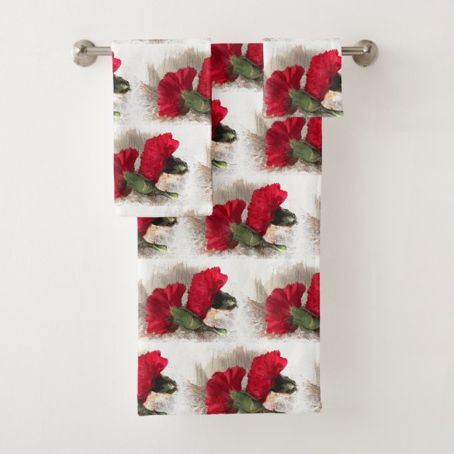 Red Carnation Flowers Floral Pattern Bath Towels