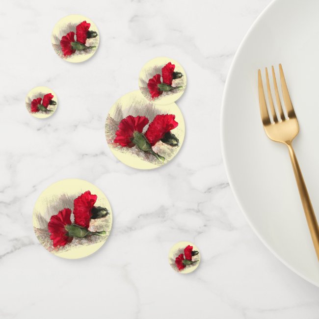 Red Carnation Flowers Floral Table Confetti