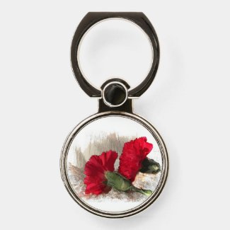 Red Carnation Flowers Phone Ring Holder