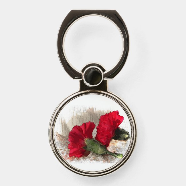 Red Carnation Flowers Phone Ring Holder