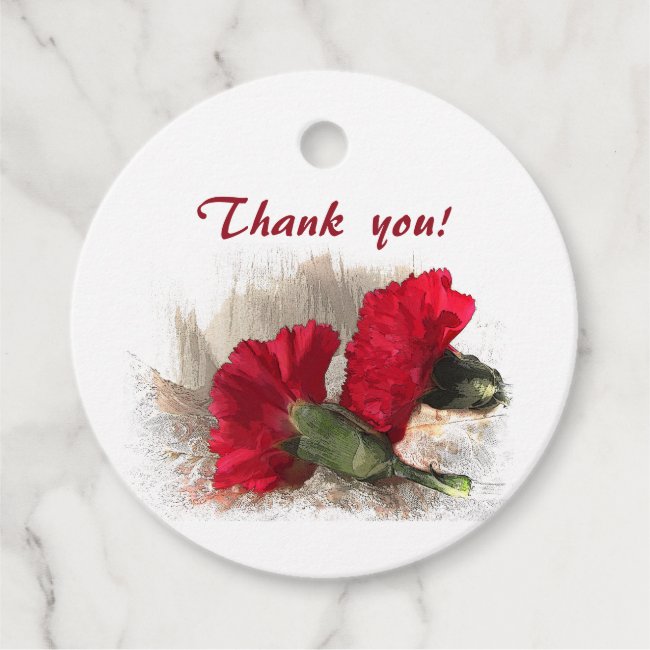 Red Carnation Flowers Thank You Floral Favor Tags