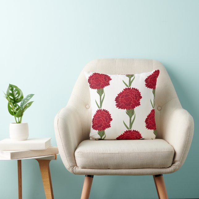 Red Carnation Flowers Throw Pillow (Chair)
