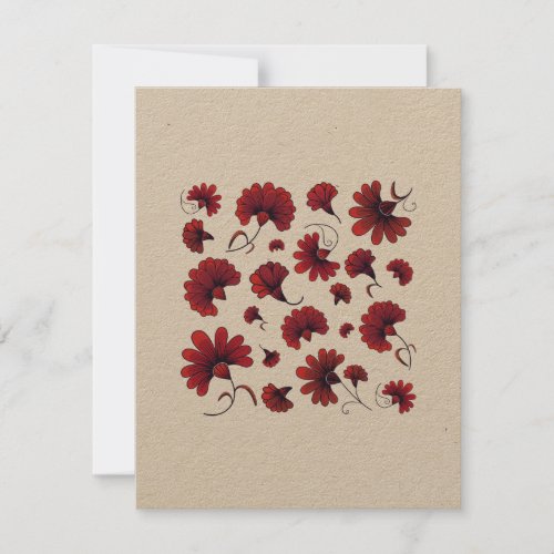 Red Carnation Folk Vector Pattern Flower Thank You Card
